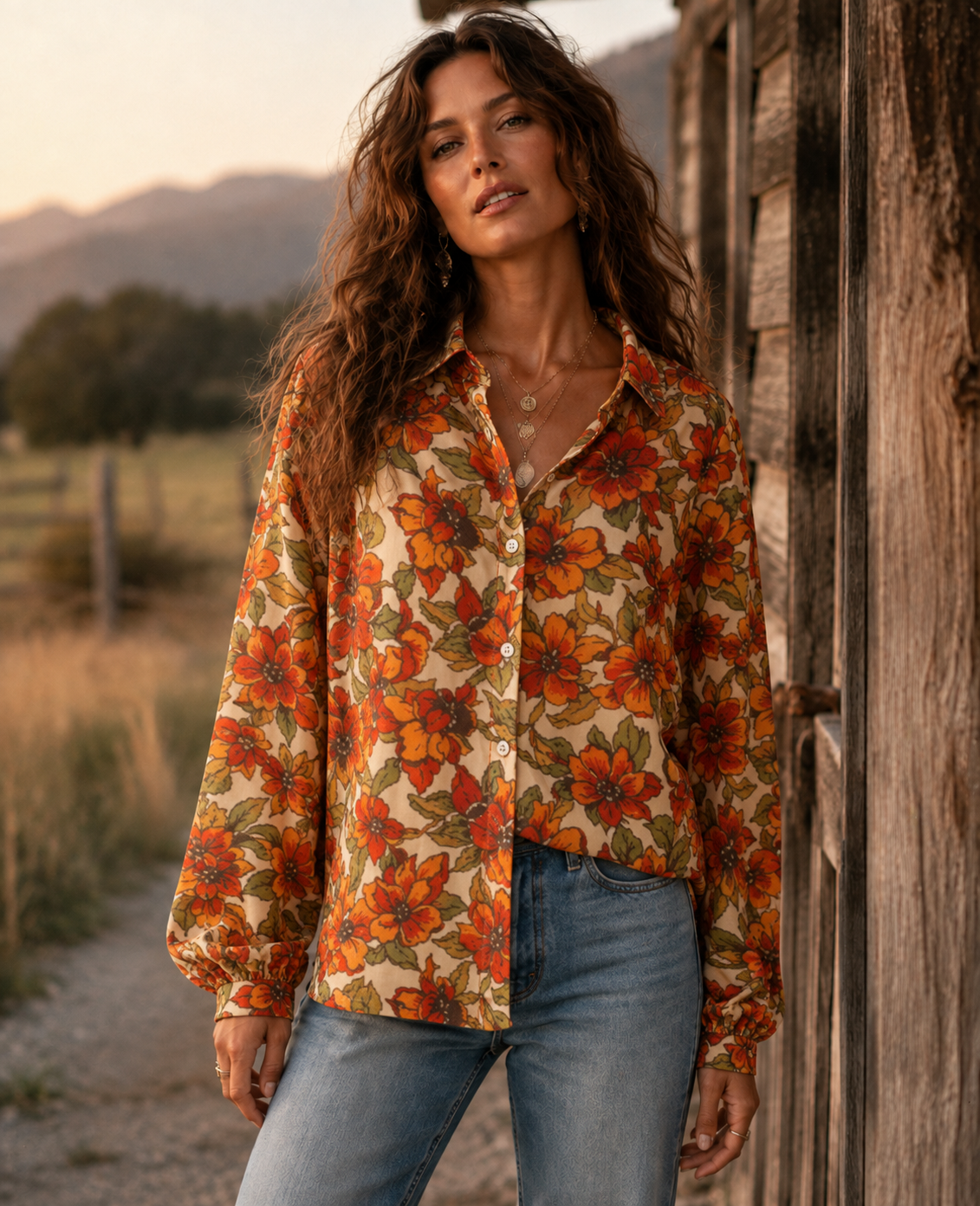 Wild Fire Woman Magnolia Flower Blouse - PREORDER 9/4