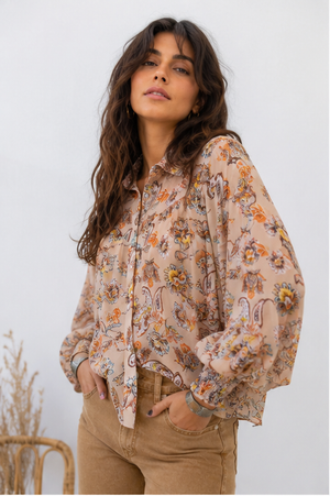 Always On My Mind Taupe Paisley Yoke Blouse