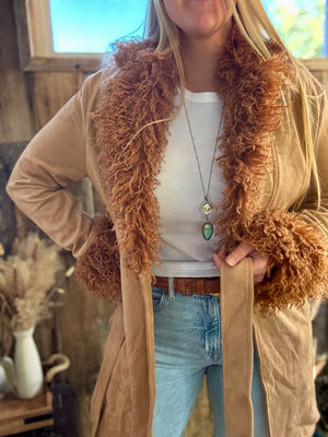 Penny Lane Almost Famous Shaggy Fur Trim Suede Jacket