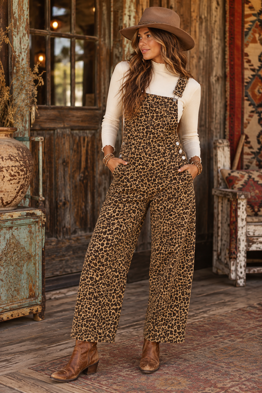 Untamed Leopard Print Barrel Overalls