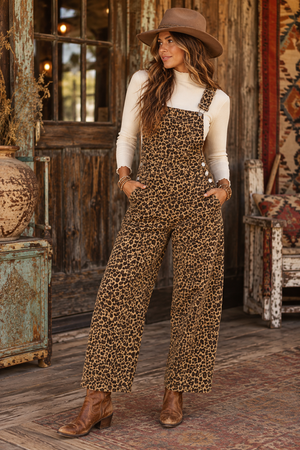 Untamed Leopard Print Barrel Overalls