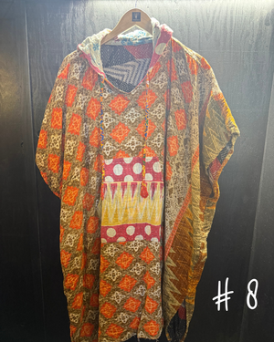 Eyes Of The World Handmade Reversible Kantha Quilt Poncho with Hoodie