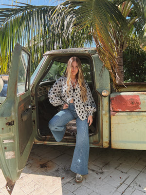 White Wedding Retro Floral Button Up Blouse PREORDER MAY 2026