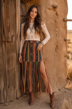 Swing Me Around Serape Fringe Skirt