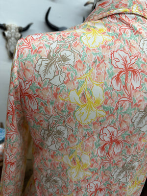 Devon Retro Hawaiian Floral Striped Vintage Button Up Blouse - Size S/M - 2/4/6