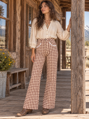 Whiskey Creek Brown Plaid Jeans