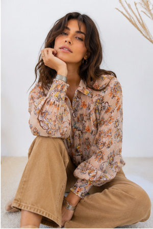 Always On My Mind Taupe Paisley Yoke Blouse