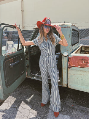 Railroad Blues Stripped Denim Jumpsuit