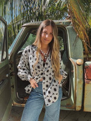 White Wedding Retro Floral Button Up Blouse PREORDER MAY 2026