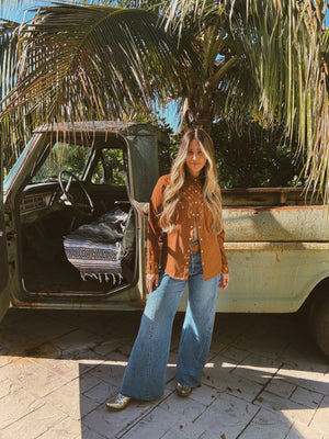 PREORDER John Wayne Western Pearl Snap Button Up Top In Brown PREORDER MARCH/APRIL 2026