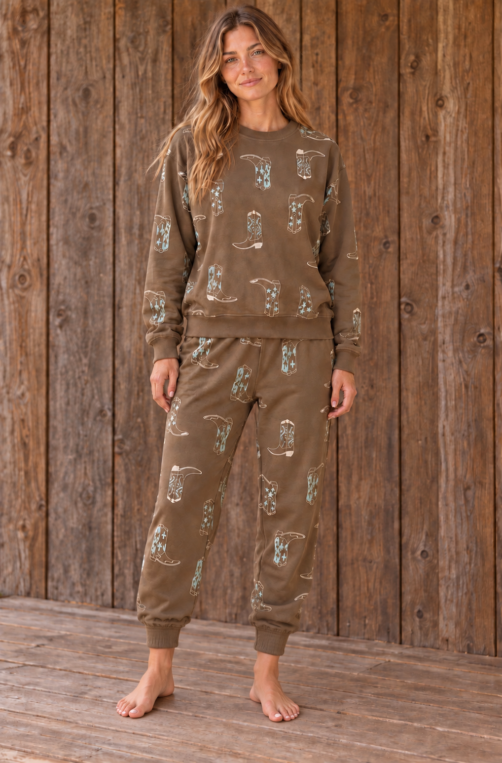 Kickin' Back Cowboy Boot Printed Sweatset