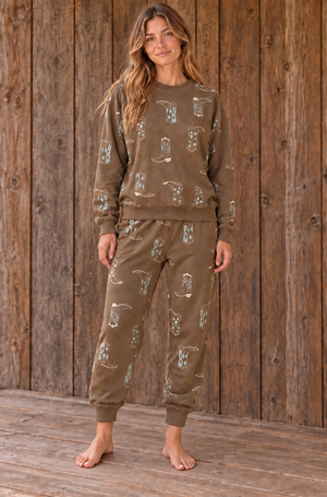 Kickin' Back Cowboy Boot Printed Sweatset