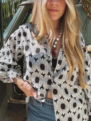 White Wedding Retro Floral Button Up Blouse PREORDER MAY 2026