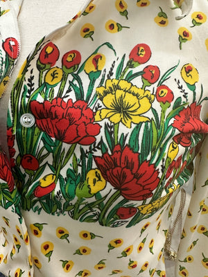 Lucky Pierre Retro Floral Print Vintage Button Up Blouse - Size S/M - 4/6/8