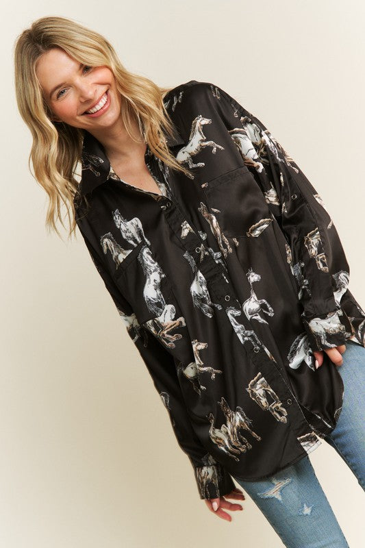 Riding Free Button Up Satin Blouse