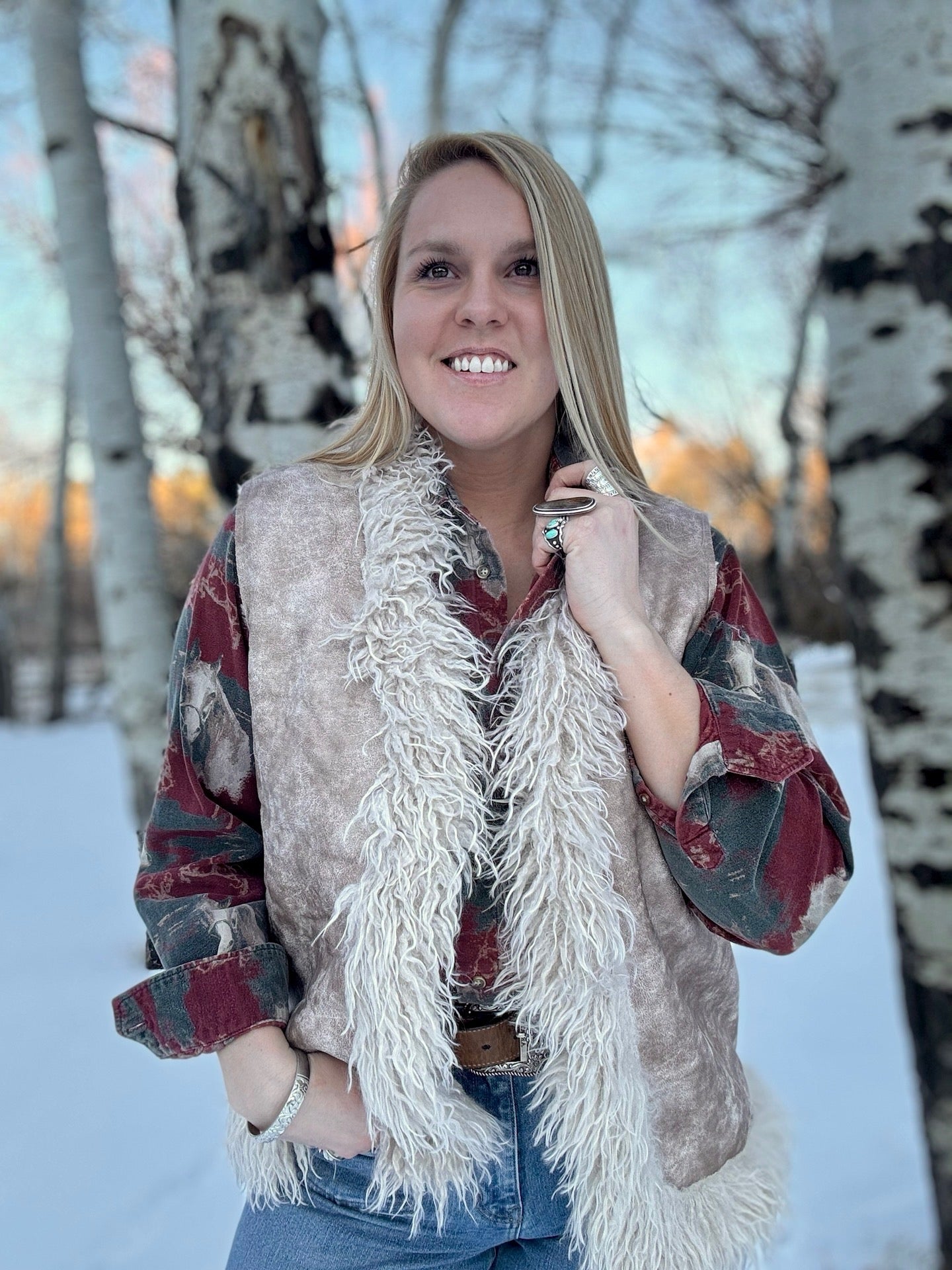 Cowboy Take Me Home Sherpa Suede Fur Trim Vest - Lil Bee