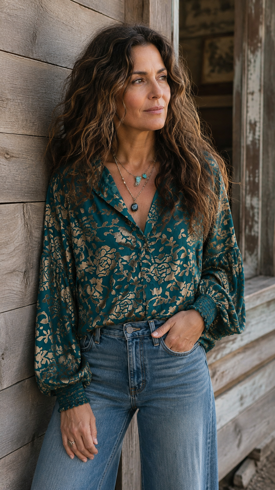 After Midnight Burnout Velvet Mesh Balloon Sleeve Button Up Blouse
