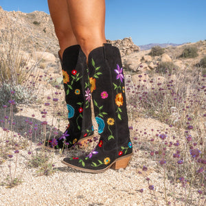 Flower Power Black Suede & Floral Embroidered Boot (DS)