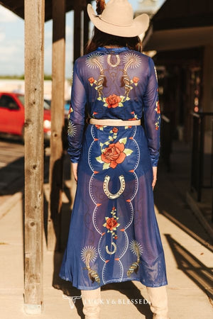 Bad Obsession Rose & Spur Mesh Button Down Maxi Dress Overlay &/or Duster Cardigan