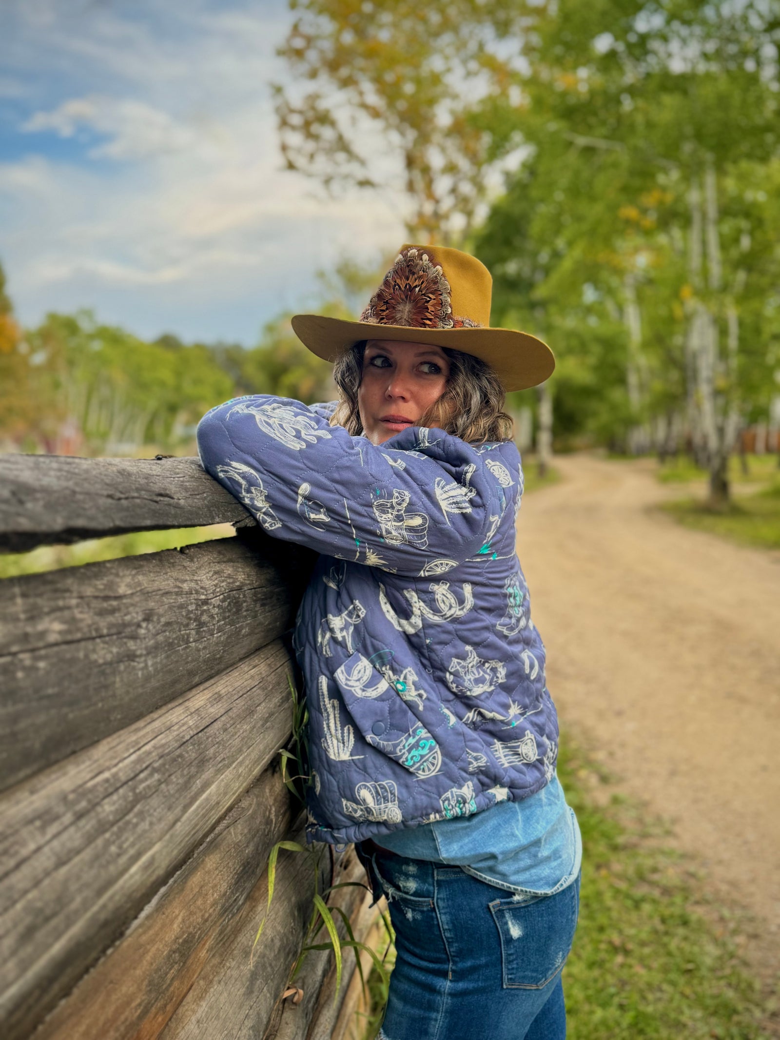 High Noon Western Print Quilted Bomber Jacket