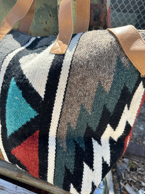 Santa Fe Bound Aztec Print Woven Saddle Blanket Tote Style Weekender Bag