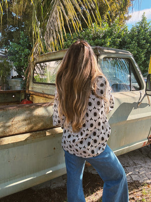White Wedding Retro Floral Button Up Blouse PREORDER MAY 2026