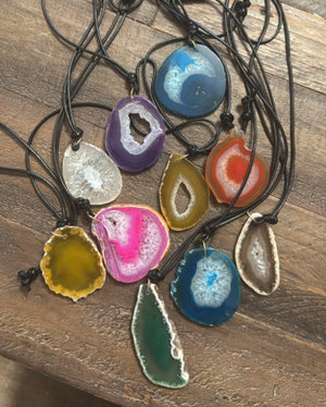 Rock Steady Raw Sliced Agate Gemstone Pendant Necklace