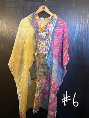 Eyes Of The World Handmade Reversible Kantha Quilt Poncho with Hoodie