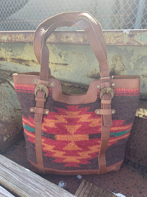 Arizona Sunset Aztec Print Woven Saddle Blanket Tote Bag Purse