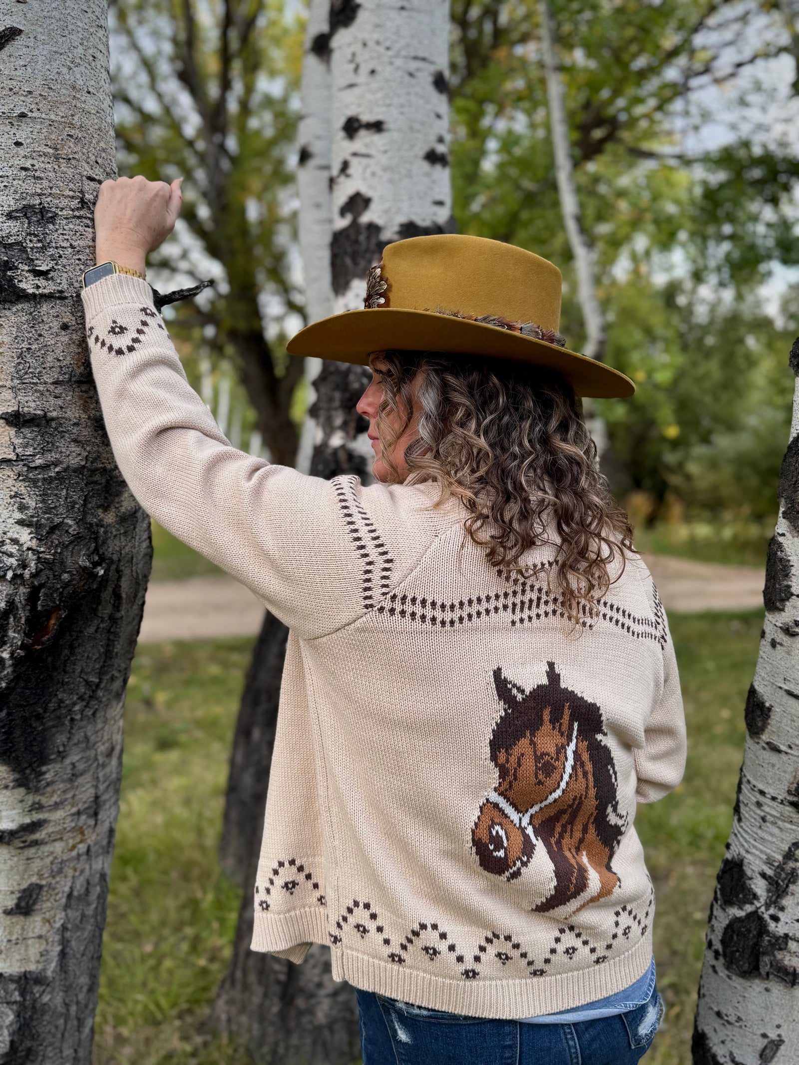 Canyon Ranch Horse Jacquard Shawl Knit Cardigan