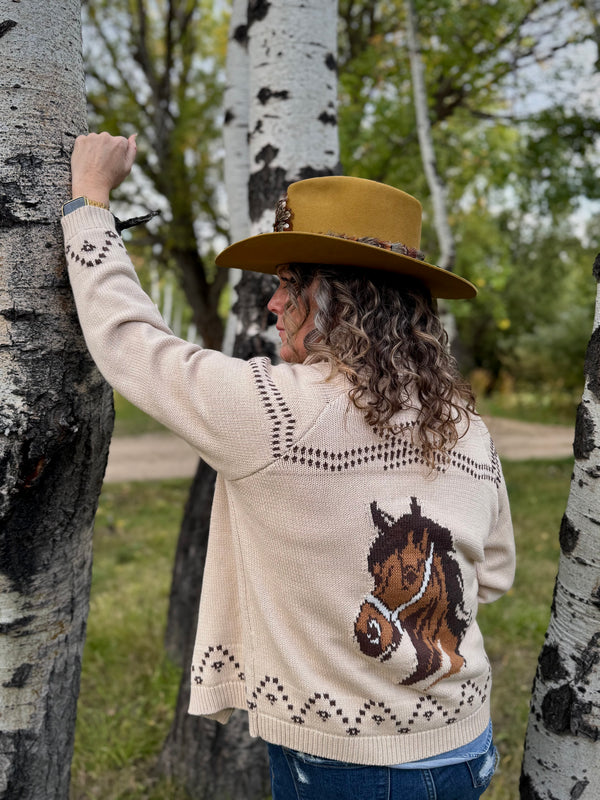 Canyon Ranch Horse Jacquard Shawl Knit Cardigan - Lil Bee's Bohemian