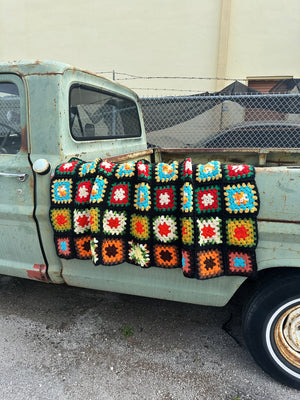 Vintage Grandmother's Handmade Crochet Afghan ~ Multi Color Granny Square Design