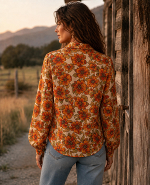 Wild Fire Woman Magnolia Flower Blouse
