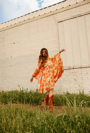 Lady The Brand Lellow Floral Kaftan Mini Dress