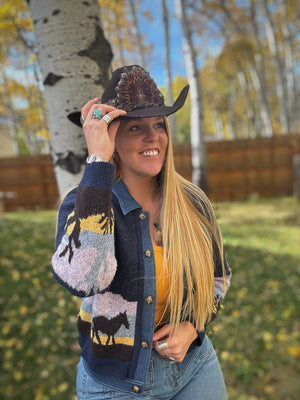 Ride Into The Night Denim Trim Sweater Jacket