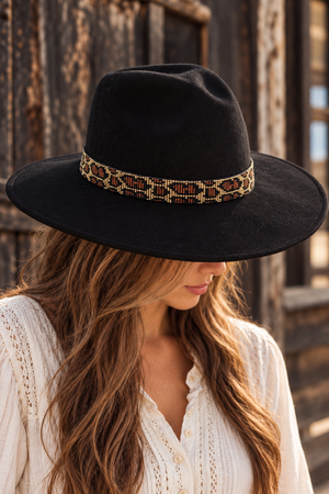 KAQCHI Leopard Print Beaded Hat Band (DS)