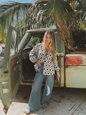 White Wedding Retro Floral Button Up Blouse PREORDER MAY 2026