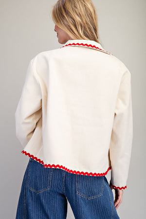 Paper Doll Boot Stitch Ric Rac Trim Embroidered Denim Jacket