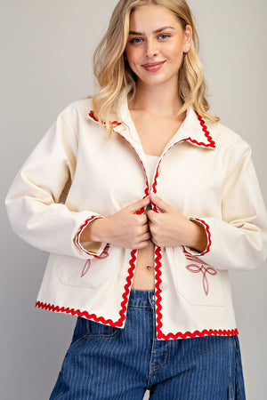 Paper Doll Boot Stitch Ric Rac Trim Embroidered Denim Jacket