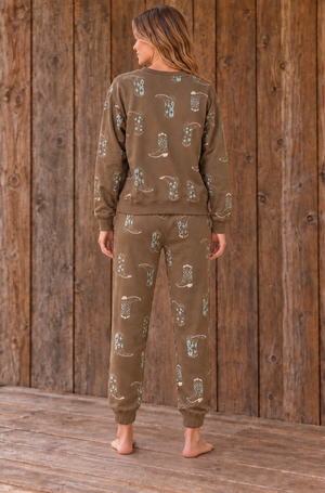 Kickin' Back Cowboy Boot Printed Sweatset
