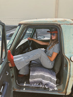 Railroad Blues Stripped Denim Jumpsuit