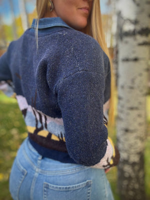 Ride Into The Night Denim Trim Sweater Jacket