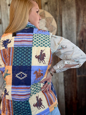 Saddle Up Patchwork Cowboy Printed Quilted Vest