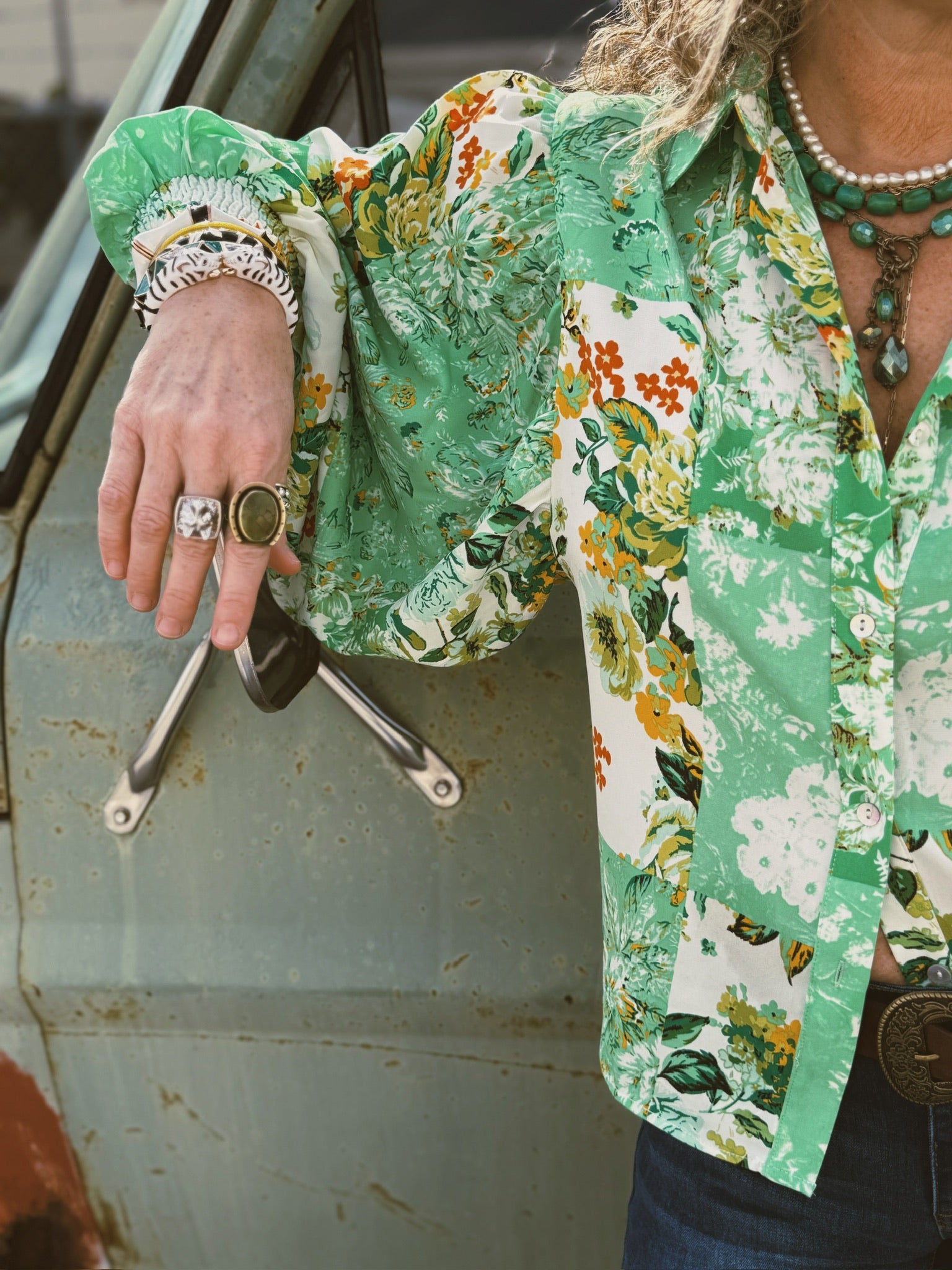 Daydream Believer Floral Patchwork Button Up Blouse