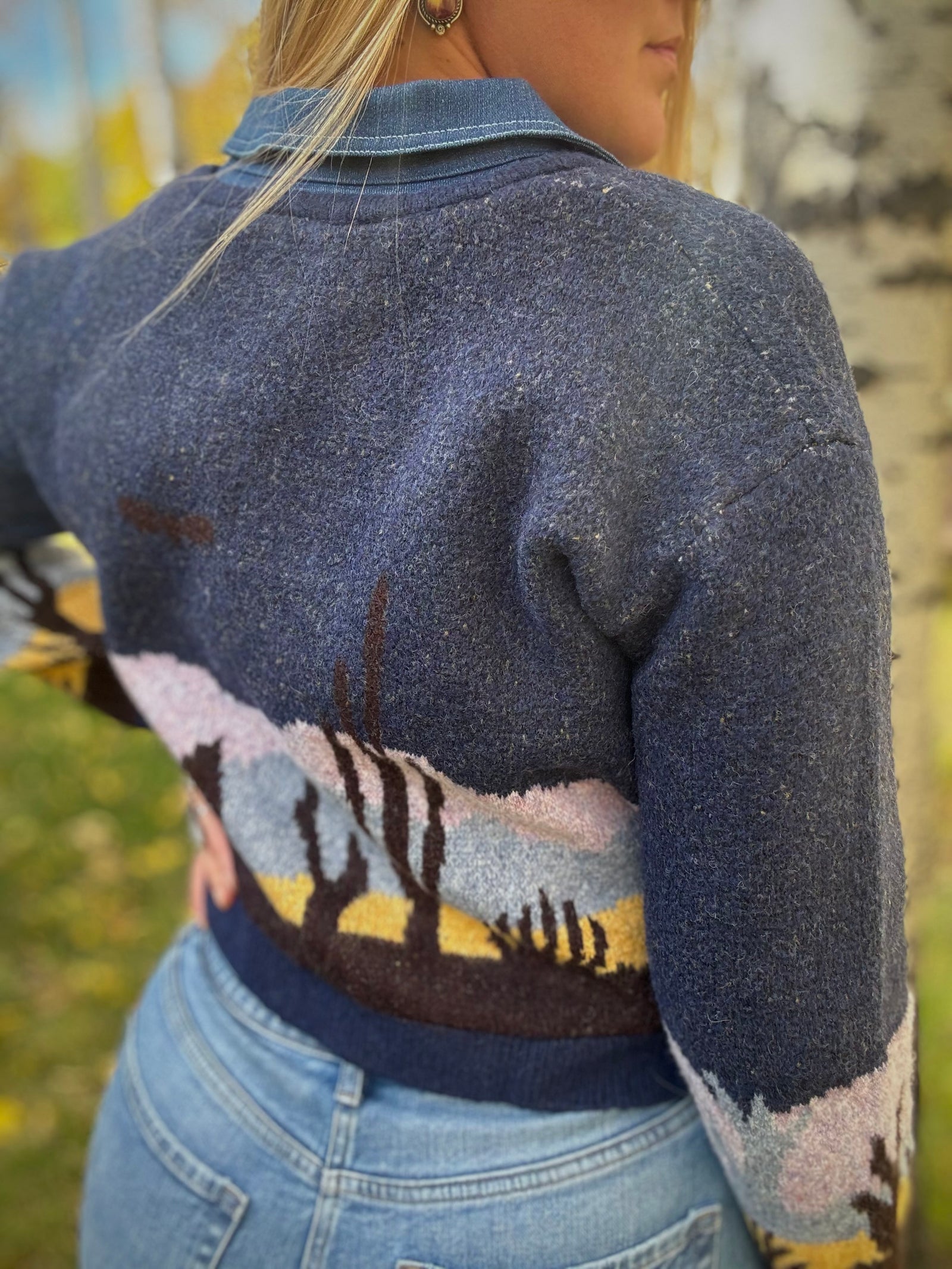 Ride Into The Night Denim Trim Sweater Jacket