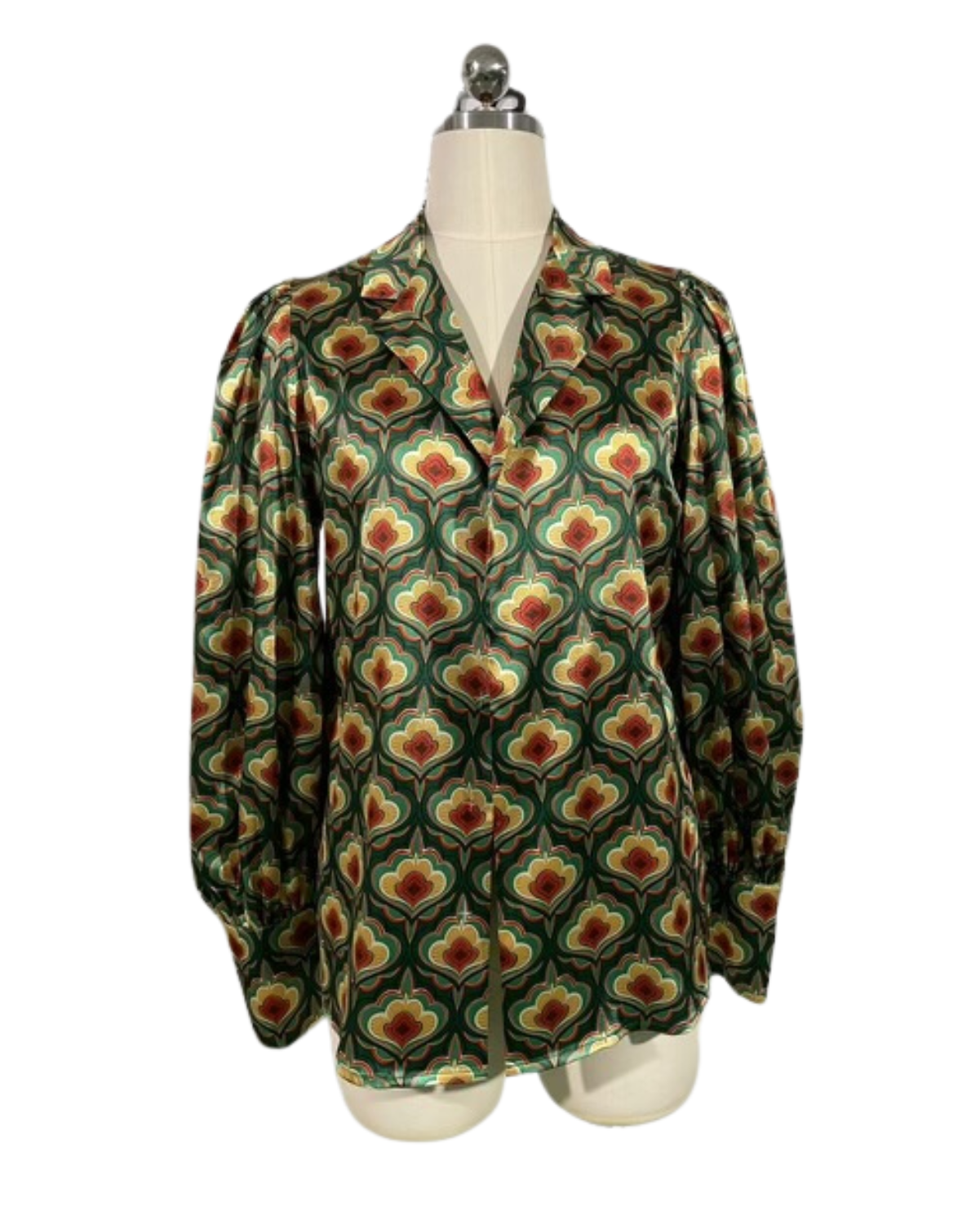 Vagabond Retro Green Tulip Pouf Sleeve Button Up Blouse~ PREORDER 11/30