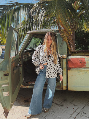 White Wedding Retro Floral Button Up Blouse PREORDER MAY 2026