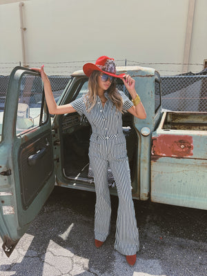 Railroad Blues Stripped Denim Jumpsuit