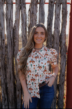 Bucking Around Button Up Blouse
