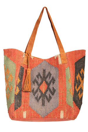 Traveling On Aztec Print Woven Saddle Blanket Tote Bag Purse